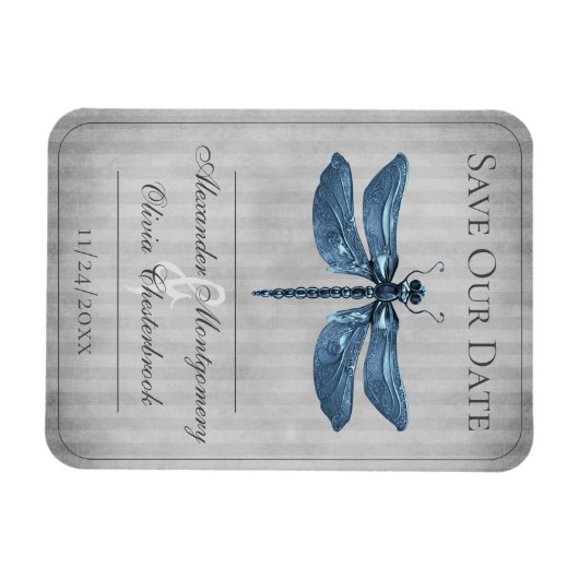 Blue Jeweled Dragonfly Save the Date Magneet (Horizontaal)