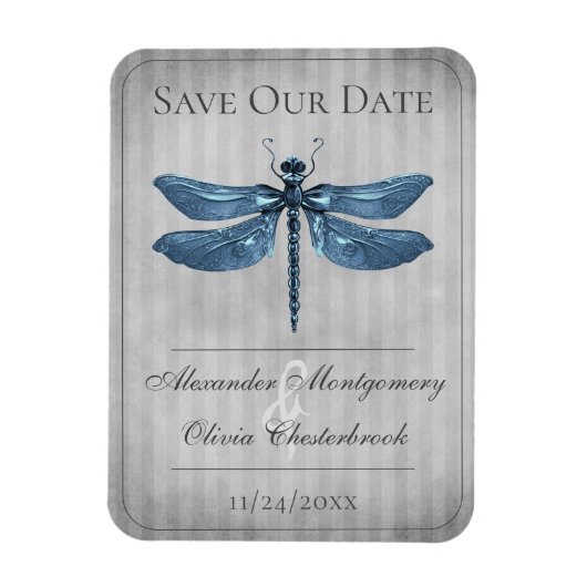 Blue Jeweled Dragonfly Save the Date Magneet (Verticaal)