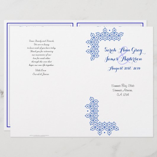 Blue Jewish trouwprogramma (Voorkant / Achterkant)