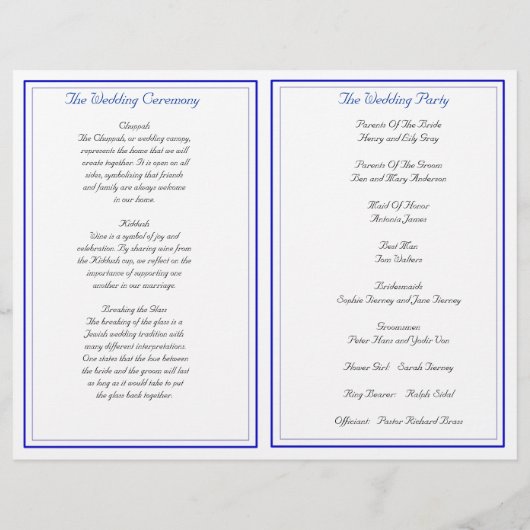 Blue Jewish trouwprogramma (Achterkant)