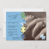 Blue Jigzaag Puzzle Foto Baby Aankondiging (Voorkant)