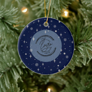 Blue Jolly Kerstmis Business Logo QR-code Chic Keramisch Ornament