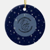 Blue Jolly Kerstmis Business Logo QR-code Chic Keramisch Ornament (Voorkant)