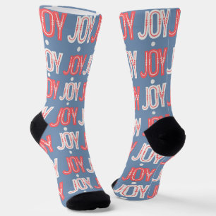 Blue Joy Christmas Sokken Rood en Wit Letters