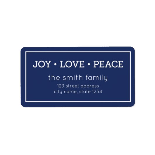 Blue Joy Love Peace Modern Holiday Adres Etiket (Voorkant)