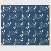 Blue Joy Peace Gold Classic Kerstmis Cadeaupapier (Vlak)