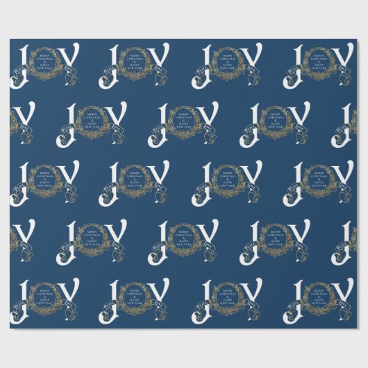 Blue  Joy Peace Gold Classic Kerstmis Cadeaupapier (Vlak)