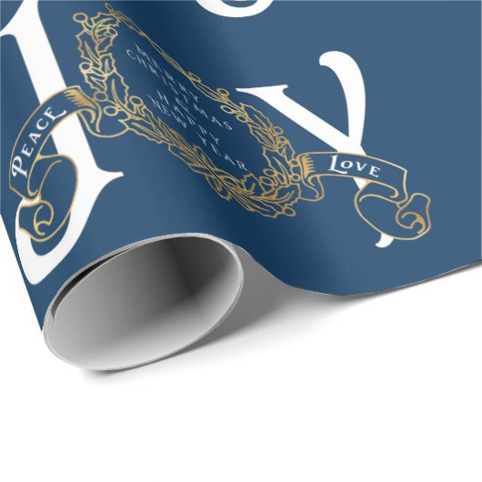 Blue  Joy Peace Gold Classic Kerstmis Cadeaupapier (Rol Hoek)