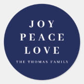 Blue Joy Peace Love Minimal Christmas familienaam Ronde Sticker (Voorkant)