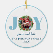 Blue JOY Waterverf Krans Foto Ornament (Achterkant)