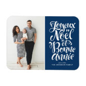 Blue Joyeux Noël et Bonne Année Kerstfoto Magneet (Horizontaal)