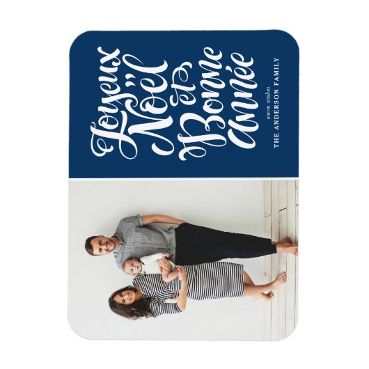 Blue Joyeux Noël et Bonne Année Kerstfoto Magneet (Verticaal)