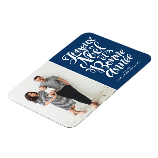 Blue Joyeux Noël et Bonne Année Kerstfoto Magneet (Linkerzijde)