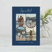 Blue Joyeux Noël Franse Kerst Pas getrouwd Foto Feestdagenkaart (Staand voorkant)