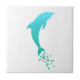 Blue Jumping Dolphin met bubbels Tile Tegeltje