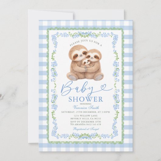 Blue Jungle Watercolor Sloth Baby Shower Kaart (Voorkant)
