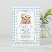 Blue Jungle Watercolor Sloth Baby Shower Kaart (Staand voorkant)