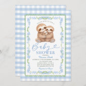 Blue Jungle Watercolor Sloth Baby Shower Kaart (Voorkant / Achterkant)