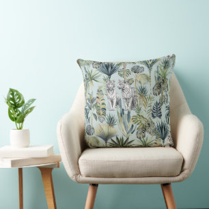 Blue Jungle Whie Tigers Throw Pillow Kussen
