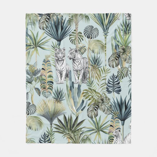 Blue Jungle White TIgers Fleece Blanket (Voorkant)