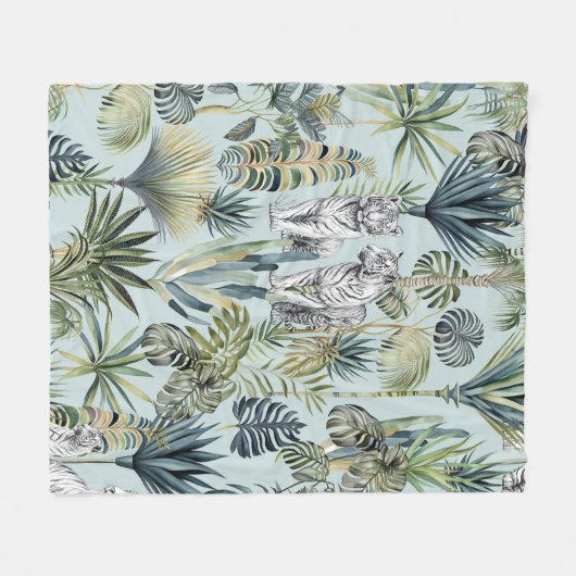 Blue Jungle White TIgers Fleece Blanket (Voorkant (Horizontaal))