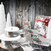 Blue Juniper Branch Boughs Cones Merry Kerstmis Satijnen Lint