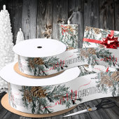 Blue Juniper Branch Boughs Cones Merry Kerstmis Satijnen Lint