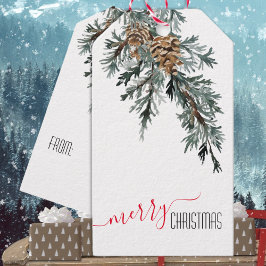 Blue Juniper Branch Cones Merry Kerstmis Cadeaulabel