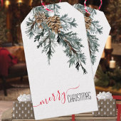 Blue Juniper Branch Cones Merry Kerstmis Cadeaulabel