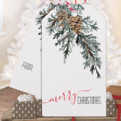Blue Juniper Branch Cones Merry Kerstmis Cadeaulabel