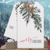 Blue Juniper Branch Cones Merry Kerstmis Cadeaulabel