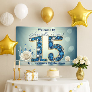 Blue Juwelen & Zilveren Kroon 15e Verjaardagsfeest Spandoek
