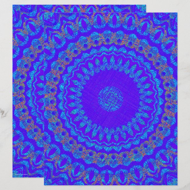 Blue Kaleidoscope Scrapbook Paper 2-Sided Page (Voorkant / Achterkant)