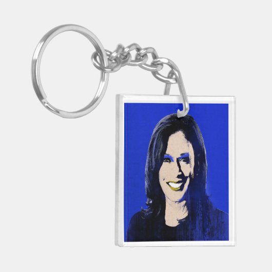 Blue Kamala Harris Pop Art Sleutelhanger (Voorkant Links)