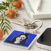 Blue Kamala Harris Pop Art Sleutelhanger (Voorkant Rechts)