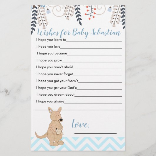 Blue Kangaroo Boho Boy Baby shower wenst Baby (Voorkant)