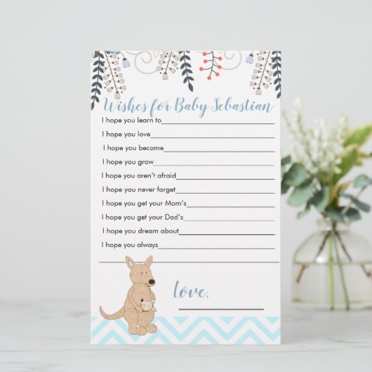 Blue Kangaroo Boho Boy Baby shower wenst Baby (Staand voorkant)