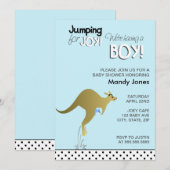 Blue Kangaroo Jumping for Joy Boy baby shower Kaart (Voorkant / Achterkant)