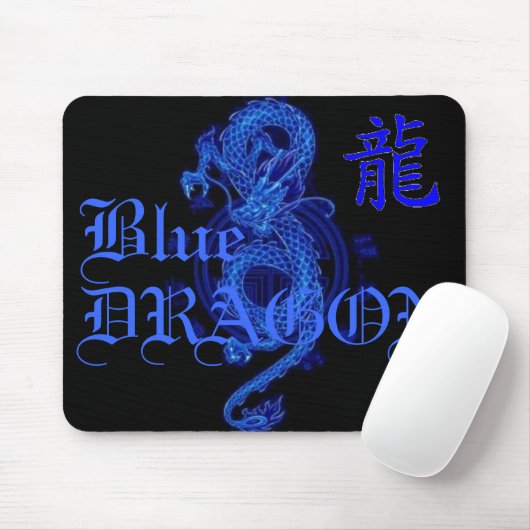 Blue Kanji Dragon Letter Mousepad Muismat (Met muis)