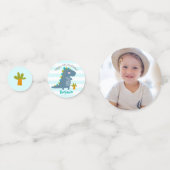 Blue Kawaii Dinosaur Boy Verjaardag Foto Naam Scha Confetti (Voorkanten)