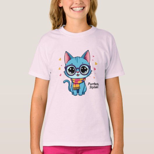 Blue Kawaii Kitten T-shirt (Voorkant)