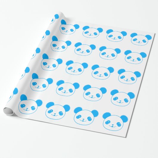 Blue Kawaii Panda Bear Cadeaupapier (Uitgerold)