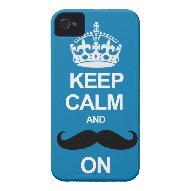Blue Keep Calm en Carry on Mustache iPhone Case Ca (Achterkant)