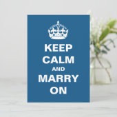 Blue Keep Calm en Marry on Wedding Invitting Kaart (Staand voorkant)
