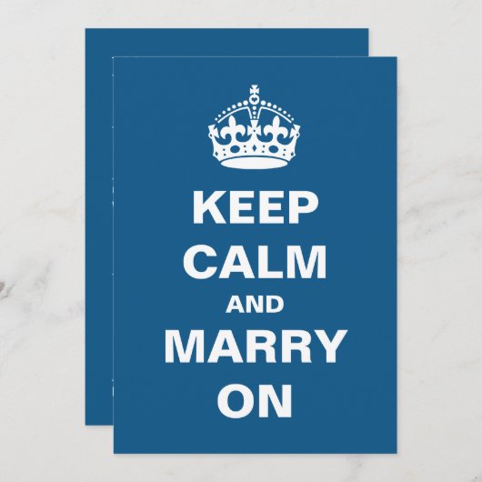 Blue Keep Calm en Marry on Wedding Invitting Kaart (Voorkant / Achterkant)