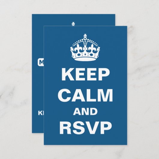 Blue Keep Calm Wedding RSVP (Voorkant / Achterkant)
