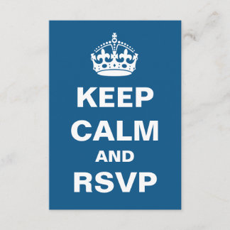 Blue Keep Calm Wedding RSVP Kaartje