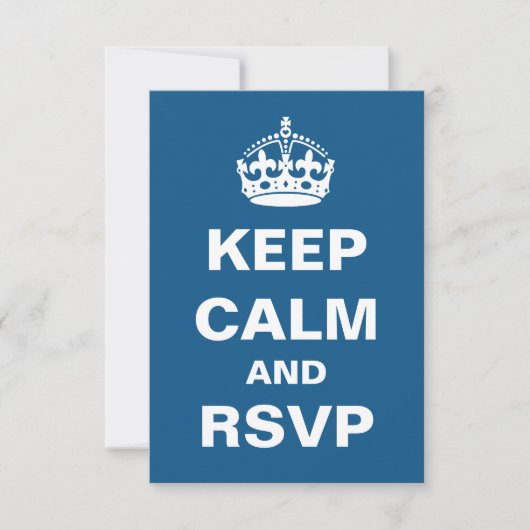 Blue Keep Calm Wedding RSVP Kaartje (Voorkant)