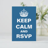 Blue Keep Calm Wedding RSVP Kaartje (Staand voorkant)