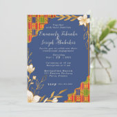 Blue Kente bruiloft uitnodiging, Afrocentrisch Uit Kaart (Staand voorkant)